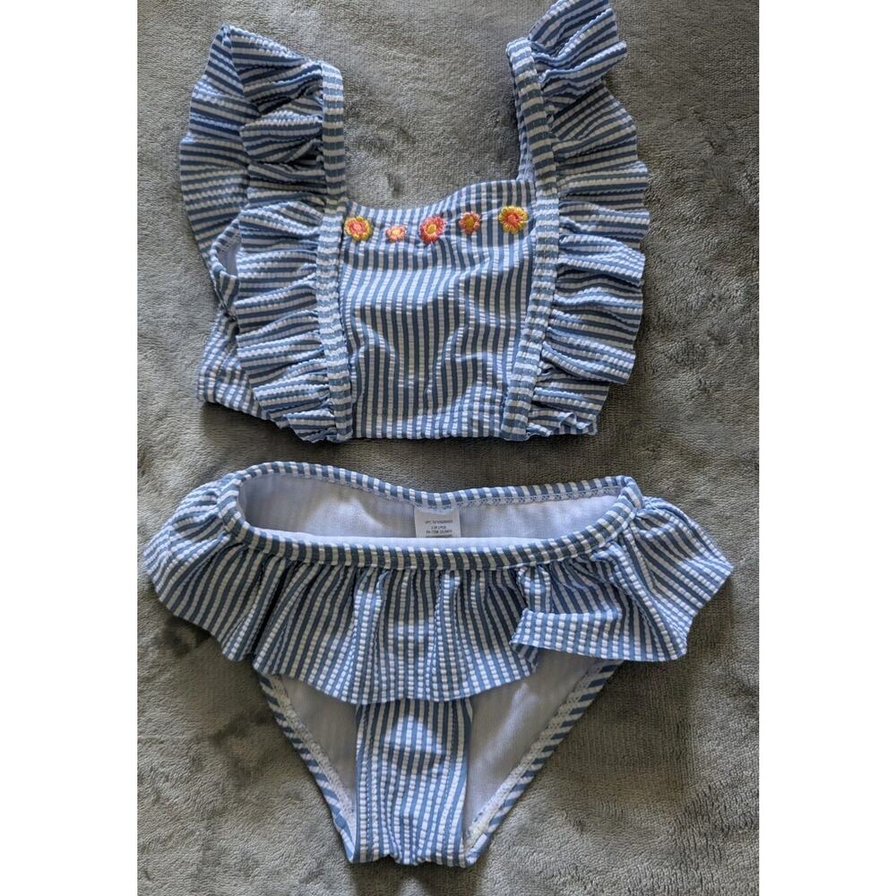 LITTLE ME Baby Girl 2 Pc Ruffle Flower Swimsuit UPF 50+ Sz 12 M